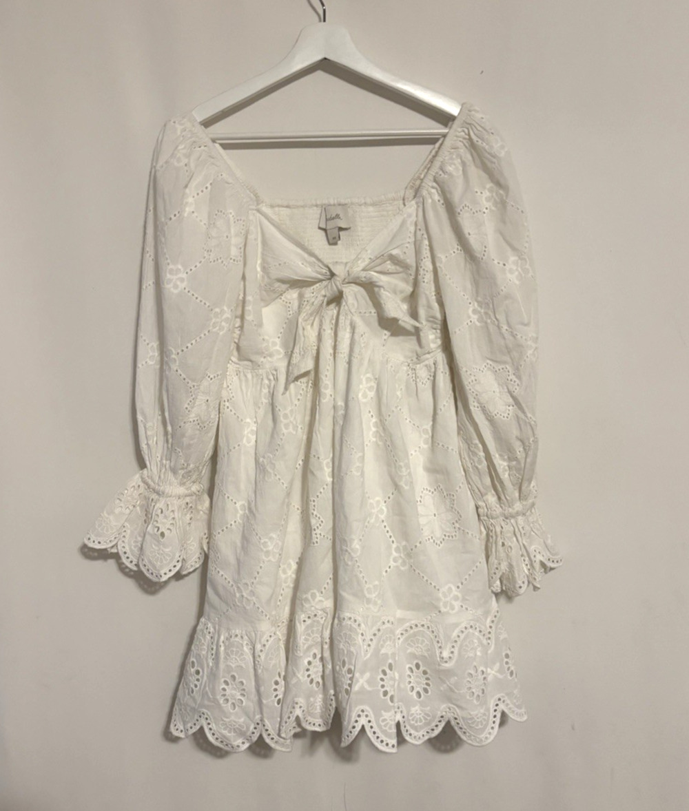 Cleobella Revolve Dress XS Mini Short White Floral Embroidered Boho Smoked